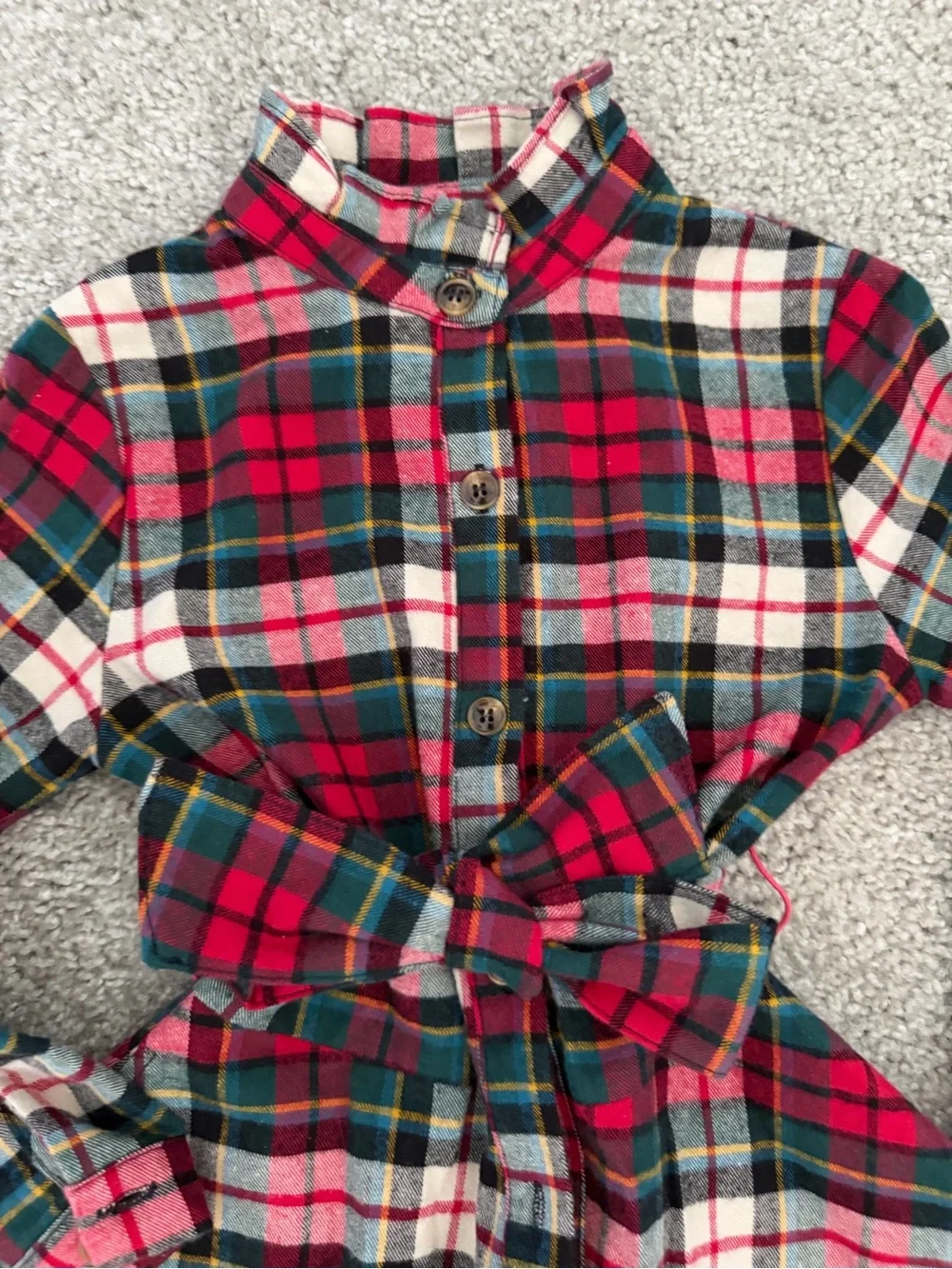 Kiel James Patrick Red Green White Plaid Button-Front Dress with Tie